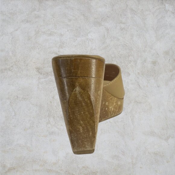 TWO LIPS -- Women’s Wedge Sandals, Extra High Wooden Heel, Cutout Design, Beige - Picture 4 of 8